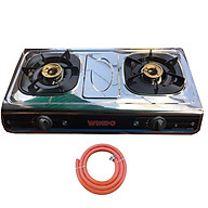 Bếp gas đôi mặt Inox Windo +Tặng dây dẩn gas 3 lớp - Hàng Chính Hãng