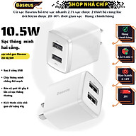 Củ sạc Baseus hỗ trợ sạc nhanh 2.1A sạc được 2 thiết bị cùng lúc tiết kiệm được 20-40% thời gian sạc - Hàng chính hãng