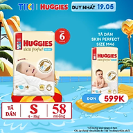 Tã/bỉm dán sơ sinh Huggies Skin Perfect S 54+4 miếng với 2 vùng thấm giảm kích ứng da