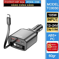 Tẩu sạc ô tô 105W Choetech TC0033 tích hợp cáp sạc rút có màn hình LED hiển thị thông số - Hàng chính hãng