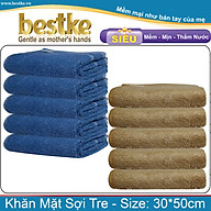 Combo 10 Khăn Mặt Sợi Tre bestke màu xanh đậm và nâu cafe size 30 50cm 70g cái, Bamboo Towels thumbnail