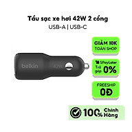 Sạc Ô Tô Hai Cổng 1A1C 42W Belkin BoostCharge CCB005QCBK, PD + Quick Charge, Hàng Chính Hãng