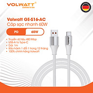 Cáp sạc nhanh 60W Volwatt GE-S16-AC hàng chính hãng | Cáp USB-A to Type-C, truyền dữ liệu 480Mbps, dây bện – BH 12 tháng