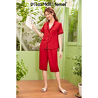 FEMEI - Bộ pijama lụa lửng đen phối viền hồng PNC036 thumbnail