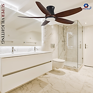 Quạt trần 5 cánh vân gỗ trang trí phòng khách điều khiển từ xa Supervilighting QTSP-203 hiện đại Hàng nhập khẩu