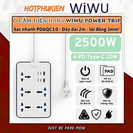Ổ cắm điện đa năng 11 in 1 2500W WIWU Wi-S006 PS524 4 cổng Type-C (PD 20W), 2 cổng USB-A (2.4A), 5 ổ cắm AC, dây điện dài 2m, Chống cháy, Chip Ai an toàn sạc cho iPhone ipad Macbook Vivo oppo samsung huawei - Hàng nhập khẩu