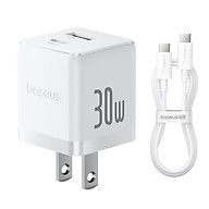 Bộ sạc nhanh nhỏ gọn 2 cổng Baseus Palm U + C 30W Kèm cáp C to C 60w dài 1M - Hàng chính hãng