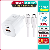 Adapter Củ Sạc 33W PPS/ PD 30W / QC 3.0 1 Cổng Type C 1 Cổng USB Nhỏ Gọn CHOETECH PD5006 Sạc Nhanh iPhone, iPad, Samsung - Hàng Chính Hãng