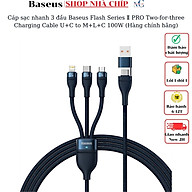 Cáp sạc nhanh 3 đầu Baseus Flash Series Ⅱ PRO Two-for-three Charging Cable U+C to M+L+C 100W (Hàng chính hãng)