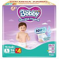 Tã quần Bobby Siêu Khô Thoáng - 100% Thoáng Khí Mega Jumbo - L96