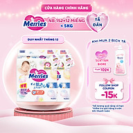 Thùng 2 Tã/bỉm dán Merries cộng miếng đủ size NB82/S76/M60