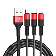 Cáp Sạc Hoco X26 3 đầu IPhone - MicroUsb - Type C Dây Dù Chông Đứt Dài 1M + Tặng Bọc Bảo Vệ Đầu Cáp - Chính Hãng