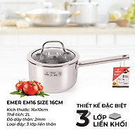 Quánh inox 3 lớp liền khối Kalpen Emer EM16 size 16cm - Hàng Đức, bảo hành 30 năm