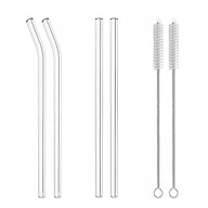 Bộ 4 Ống Hút Thủy Tinh Chịu Nhiệt (2 Cong + 2 Thẳng) + 2 Cọ Rửa + 1 Túi Vải
