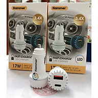 Cóc sạc xe hơi Ham mer H-CA09 dòng điện 3,4A công suất 17W, cổng USB + Type, Hàng chính hãng