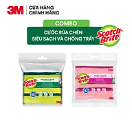 Cước rửa chén siêu sạch có mút Scotch Brite 3M 115x70mm hình sóng kháng khuẩn, lấy sạch vết bẩn