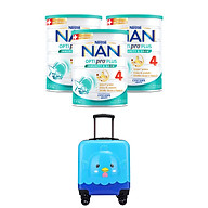 Bộ 3 Lon Sữa bột Nestlé NAN OPTIPRO PLUS 4 1500g/lon với 5HMO Giúp tiêu hóa tốt + Tăng cường đề kháng Tặng Vali hình thú (2 - 6 tuổi)