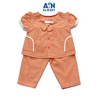 Bộ quần dài áo tay ngắn bé gái Cam nơ cotton dệt - AICDBGTG38YR - AIN Closet