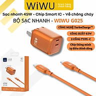 Bộ Adapter Củ Cóc Sạc Nhanh 45W USB-C WiWU TurboCharge + Dây C to Type C 60W  – Combo Củ & Dây sạc Type-C Chip Smart IC An toàn,điều chỉnh dòng điện, Vỏ chống cháy - hàng nhập khẩu