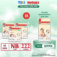 Combo 3 gói Tã/bỉm dán sơ sinh Huggies Skin Perfect NB 70+4 miếng với 2 vùng thấm giảm kích ứng da