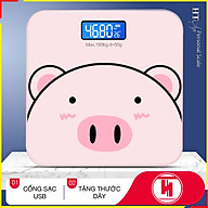 Cân điện tử sức khỏe HT SYS - 180KG-Cổng sạc USB - Hình Heo PiuPiu Hồng ( Tặng thước dây )