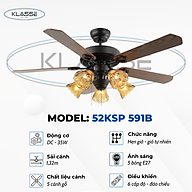 Quạt trần chùm đèn Klasse 52KSP 591B Hàng chính hãng