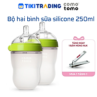 Bộ hai bình sữa silicone Comotomo 250ml - Xanh Tặng Bấm móng sơ sinh NUK