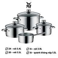 Bộ Nồi Đáy Từ WMF Saphir 4 Món Cookware Set Đáy 3 Lớp Nguyên Khối- 0725116380