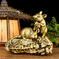 Tượng linh vật đôi chuột trên củ lạc bằng đồng thau phong thủy Hồng Thắng thumbnail