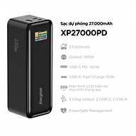 Sạc dự phòng Energizer PD140W 27,000mAh/3.6V Li-ion, hỗ trợ sạc cho Laptop, chống cháy nổ - Hàng chính hãng bảo hành 12 tháng