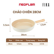 Chảo chiên, cạn chống dính, bếp từ Fika Neoflam cỡ lớn 28cm, thành cao 5,5cm, dài 44.5cm (gồm cán), trọng lượng 965g. Made in Korea