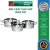 Bộ nồi quánh 3 đáy inox 430 Fivestar Standard bếp từ nắp inox (1 quánh 16cm x 1 nồi 18cm x 1 nồi 20cm ) , tặng 5 muỗng