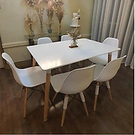 Bộ Bàn ăn 4-6 ghế màu trắng decor phòng ăn gia đình - Bàn ăn Eames 1m2 x 80cm và ghế nhựa Eames chân gỗ chắc chắn thumbnail