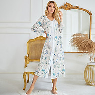 Women Nightgown Floral Moon Star Print V Neck Long Sleeve Pullover Sleep Dress Casual Loose Loungewear Long Sleepwear thumbnail