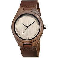 CUCOL Men s Walnut Wood Cowhide Leather Strap Watch Wooden Case Analog thumbnail