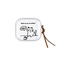 Case TPU dành cho Airpods 1,2/ Airpods Pro/ Airpods 3/Airpods Pro 2 Mèo Coffee Kèm Dây Da_ Hàng Chính Hãng
