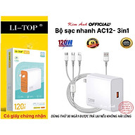 Bộ sạc nhanh 120W LI-TOP T12 3in1 (Type C, L, Micro), đạt chứng nhận 3C tiêu chuẩn quốc gia, bảo hành hàng chính hãng 12 tháng