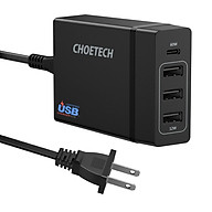 Cóc củ sạc nhanh 72W 3 cổng USB & 1 cổng PD Type-C 3.0 hiệu CHOETECH 1C3UEU-101BK cho điện thoại / máy tính bảng / Macbook / Laptop - Hàng chính hãng