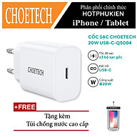 Cóc củ sạc type c sạc nhanh 20W chuẩn PD 3.0 cho iPhone / iPad / Smartphone Android Samsung xiaomi Oppo Huawei hiệu CHOETECH Q5004 trang bị công nghệ chip sạc thông minh, thiết kế siêu nhỏ gọn, cổng cắm EU, thương hiệu của Đức - hàng nhập khẩu
