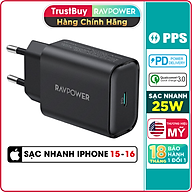 Adapter Củ Sạc Nhanh Đến 25W Type C PPS PD 3.0 QC 3.0 RAVPower RP-PC156 Dành Cho Điện Thoại Samsung, iPhone, iPad - Hàng Chính Hãng