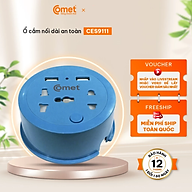 Ổ cắm điện du lịch Comet CES9111 MÀU XANH dây dài 1m, 2 ổ USB, 1 ổ 3 chấu, 1 ổ 2 chấu - Hàng chính hãng
