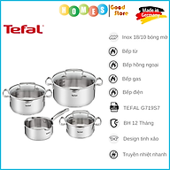 Bộ Nồi 4 Sets TEFAL G719S7 Có Vạch Chia, Gồm 7 Chi Tiết Nhập Khẩu Đức, Chất Liệu Thép Không Gỉ, Dùng Cho Mọi Loại Bếp, Bền Gấp 6 Lần Chảo Thường - Hàng Nhập Khẩu