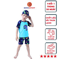 Bộ Đồ Bơi Khủng Long Xanh Dành Cho Bé Trai CaoTừ 85cm - 125cm chất vải Polyeste thân thiện với trẻ em, mau khô, thấm hút mồ hôi tốt, thiết kế thời trang bắt mắt - Tặng kèm nón bơi vải cùng màu