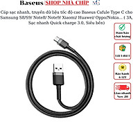 Cáp sạc nhanh, truyền dữ liệu tốc độ cao Baseus Cafule Type C cho Samsung S8/S9/ Note8/ Note9/ Xiaomi/ Huawei/ Oppo/Nokia ( 3A, Sạc nhanh Quick charge 3.0, Siêu bền)- Hàng nhập khẩu