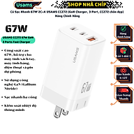 Củ Sạc Nhanh 67W 2C+A USAMS CC272 (GaN Charger, 3 Port, CC272 chân dẹp) Hàng Chính Hãng