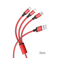 Cáp Sạc 3 Đầu Hoco X14 iPhone/Micro Usb/ Type C bọc vải, chống gẫy gập dài 1m - Hàng chính hãng