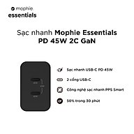 Củ sạc nhanh Mophie Essential 45W 2 Cổng GaN, công suất tối đa 45W - Hàng chính hãng