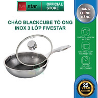 Chảo sâu lòng tổ ong 3 lớp đáy liền inox 304 Blackcube FiveStar Plus nắp kính ( 24cm / 26cm / 28cm ), dùng được bếp từ