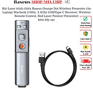 Bút Laser trình chiếu Baseus Orange Dot Wireless Presenter cho Laptop/ Macbook (100m. 2.4Ghz USB/Type C Receiver, Wireless Remote Control, Red Laser Pointer/ Presenter) kèm dây sạc- Hàng chính hãng