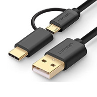 Cáp USB-A 2.0 sang Micro USB + USB-C 1.5M màu đen Ugreen 142HL30177US Hàng chính hãng